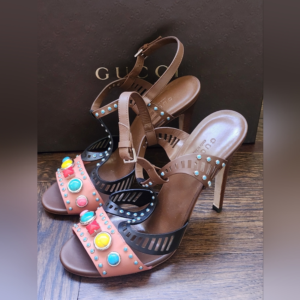 Brand New Gucci High Heel Sandals G 37.5 US 7.5